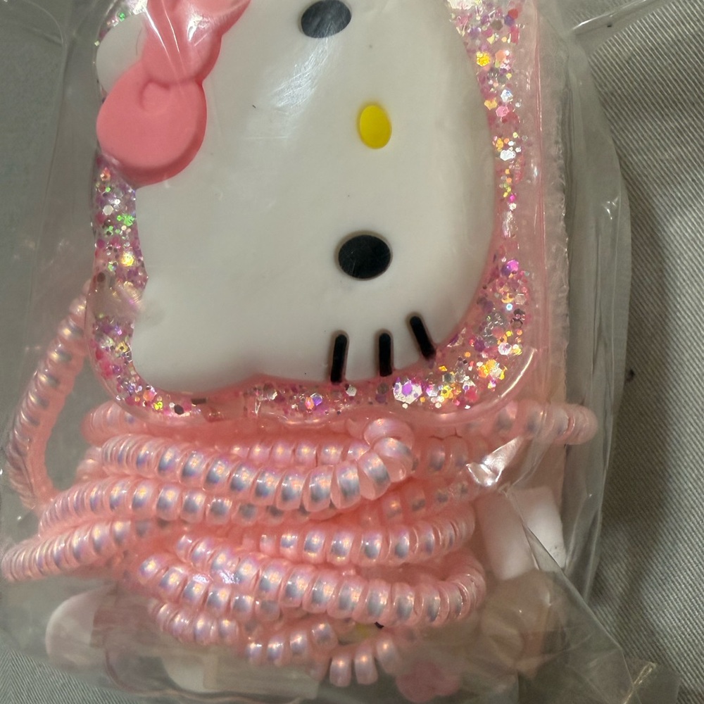 Hello Kitty Pink Glitter charger square cube Case and cord wrap set